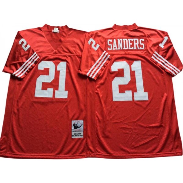 San Francisco 49ers #21 Deion Sanders Red 1990 Throwback Jersey