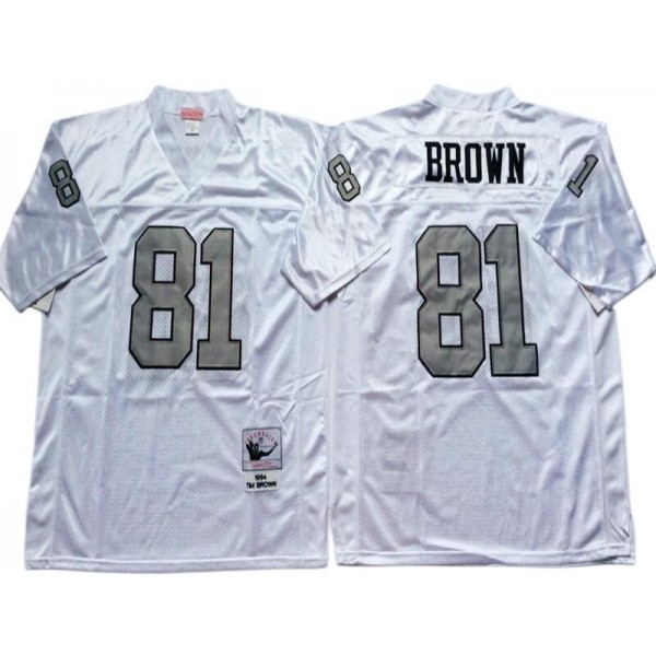 Raiders #81 Tim Brown Throwback White/Silver Jersey