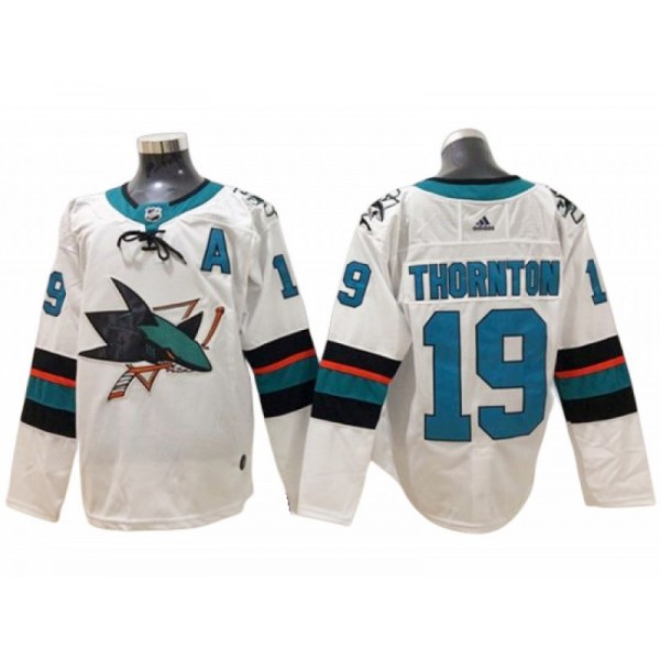 San Jose Sharks #19 Joe Thornton White Away Jersey