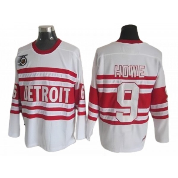 Detroit Red Wings #9 Gordie Howe White 75th Vintage CCM Jersey