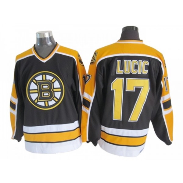 Boston Bruins #17 Milan Lucic Black 2000's Vintage CCM Jersey