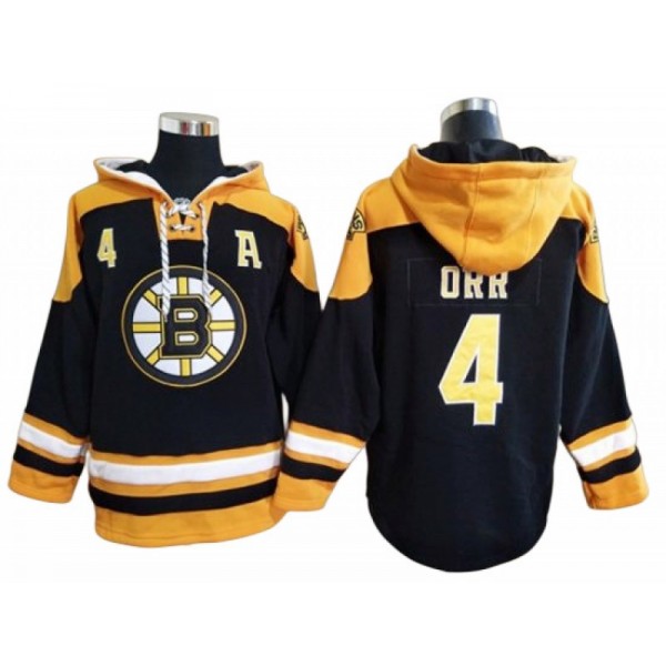 Boston Bruins #4 Bobby Orr Black Ageless Must-Have Lace-Up Pullover Hoodie Jersey