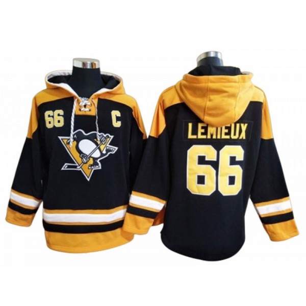 Pittsburgh Penguins #66 Mario Lemieux Black Ageless Must-Have Lace-Up Pullover Hoodie Jersey