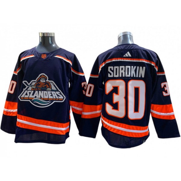 New York Islanders #30 Ilya Sorokin Navy Reverse Retro 2.0 Jersey