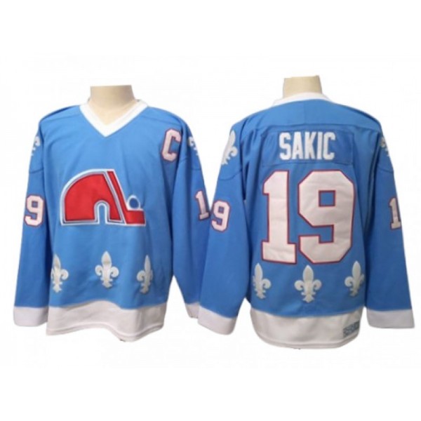 Quebec Nordiques #19 Joe Sakic Light Blue Vintage CCM Jersey