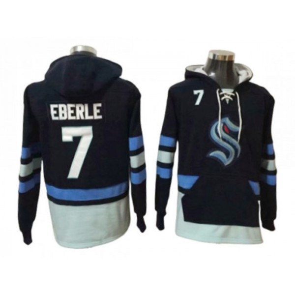 Seattle Kraken #7 Jordan Eberle Navy One Front Pocket Pullover Hoodie Jersey