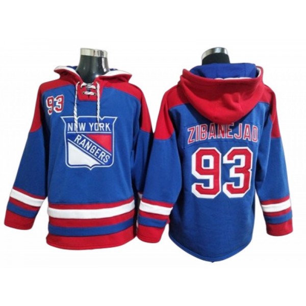 New York Rangers #93 Mika Zibanejad Blue Ageless Must-Have Lace-Up Pullover Hoodie Jersey