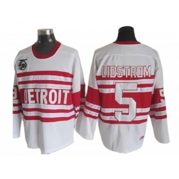 Detroit Red Wings #5 Nicklas Lidstrom White 75th Vintage CCM Jersey