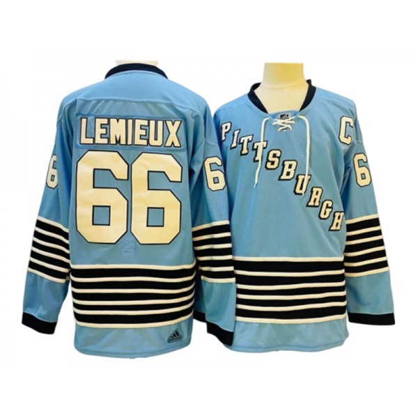 Pittsburgh Penguins #66 Mario Lemieux Light Blue Heritage Classics Jersey