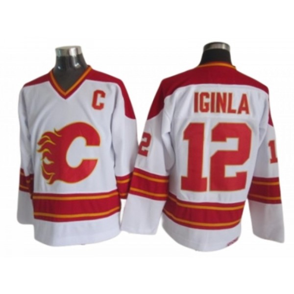 Calgary Flames #12 Jarome Iginla White 1989 Vintage CCM Jersey