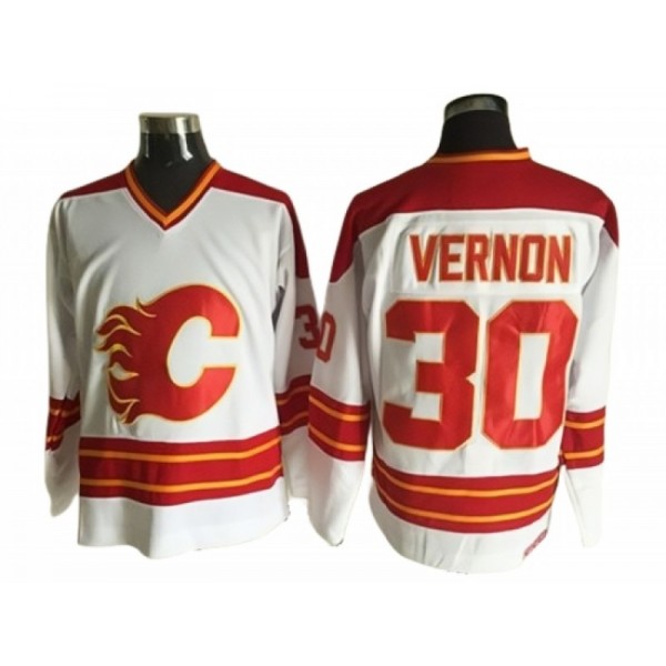 Calgary Flames #30 Mike Vernon White 1989 Vintage CCM Jersey