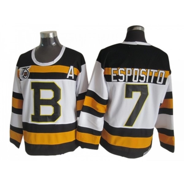 Boston Bruins #7 Phil Esposito White 1992 75th Vintage CCM Jersey