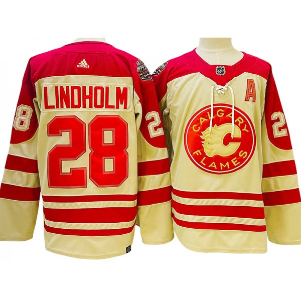 Calgary Flames #28 Elias Lindholm Cream 2023 Heritage Classic Jersey