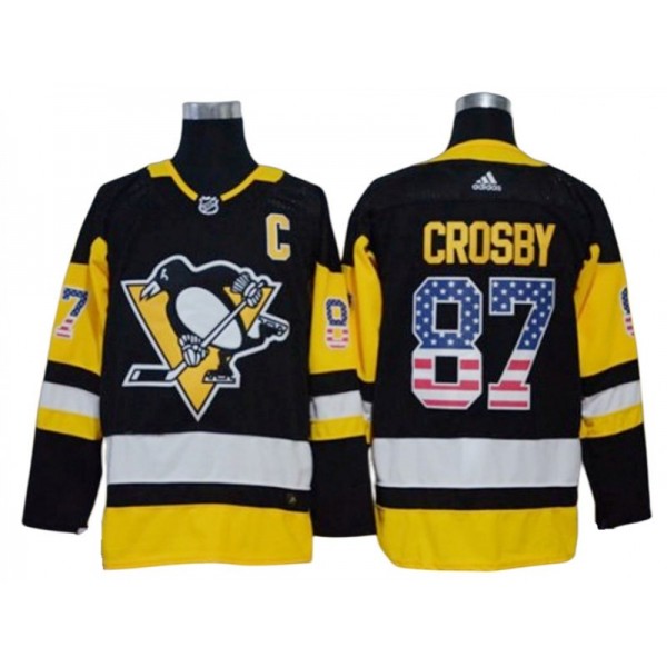 Pittsburgh Penguins #87 Sidney Crosby Black USA Flag Fashion Jersey