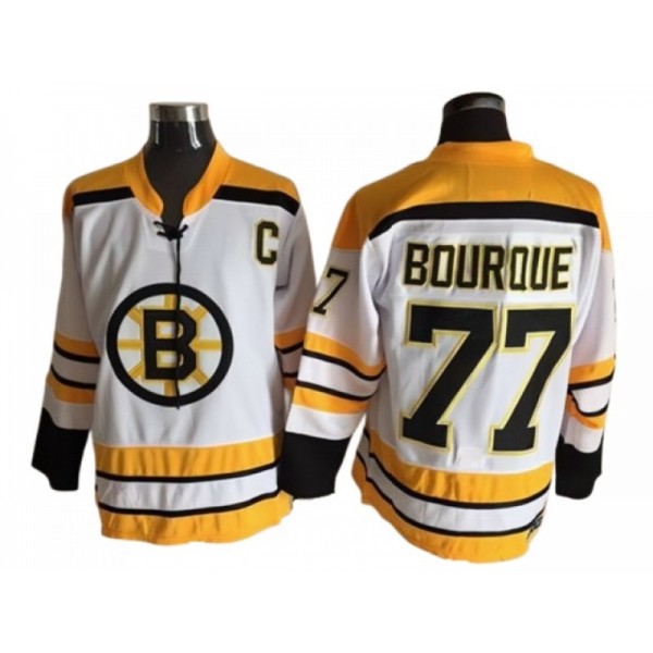 Boston Bruins #77 Ray Bourque White Vintage CCM Jersey