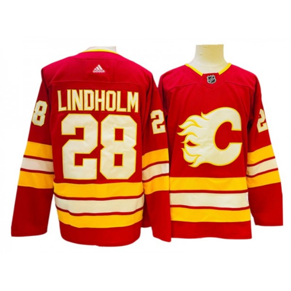 Calgary Flames #28 Elias Lindholm Red Home Jersey