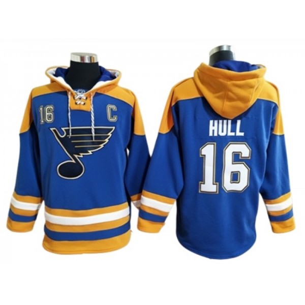 St. Louis Blues #16 Brett Hull Blue Ageless Must-Have Lace-Up Pullover Hoodie Jersey