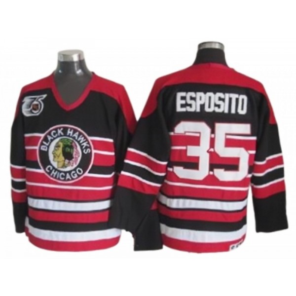 Chicago Blackhawks #35 Tony Esposito Black 1940's CCM Vintage 75th Jersey