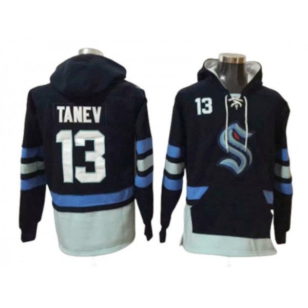 Seattle Kraken #13 Brandon Tanev Navy One Front Pocket Pullover Hoodie Jersey