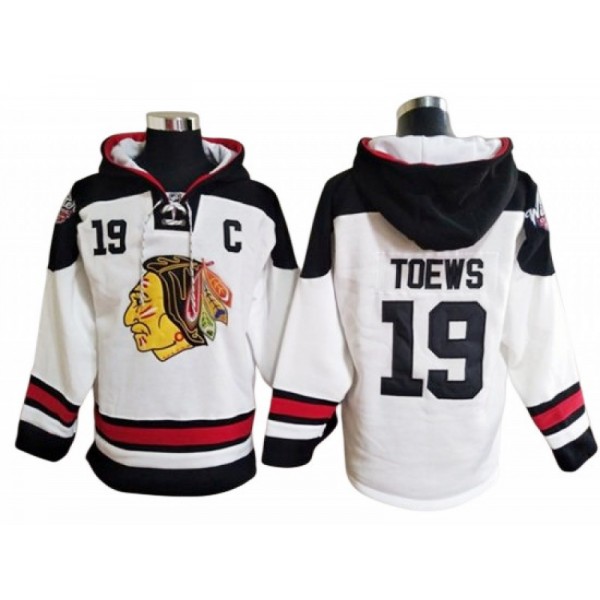 Chicago Blackhawks #19 Jonathan Toews White Ageless Must-Have Lace-Up Pullover Hoodie Jersey