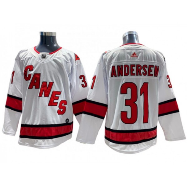 Carolina Hurricanes #31 Frederik Andersen Away White Jersey