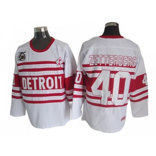 Detroit Red Wings #40 Henrik Zetterberg White 75th Vintage CCM Jersey