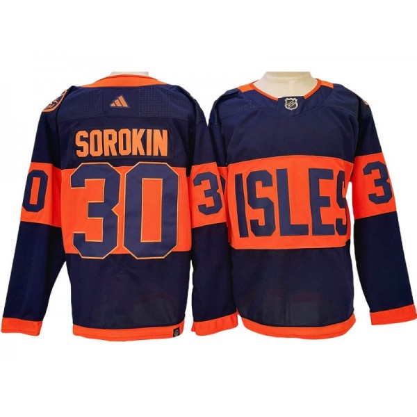 New York Islanders #30 Ilya Sorokin Navy 2024 NHL Stadium Jersey