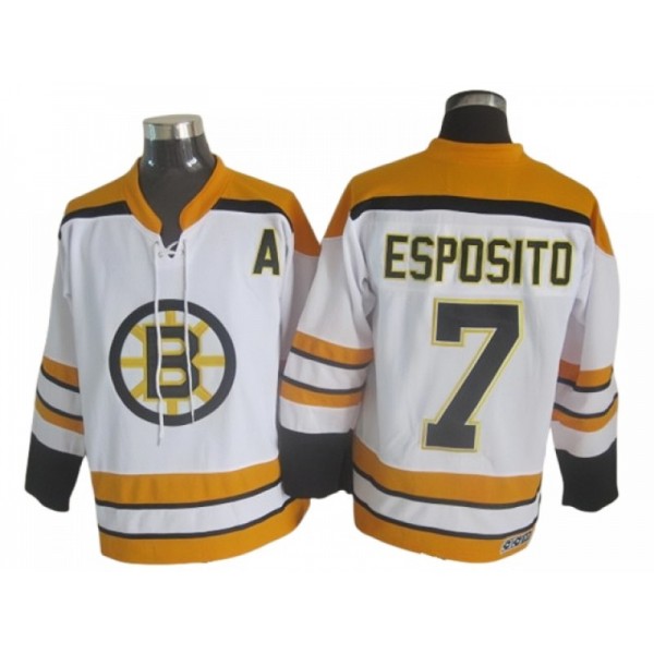 Boston Bruins #7 Phil Esposito White Vintage CCM Jersey