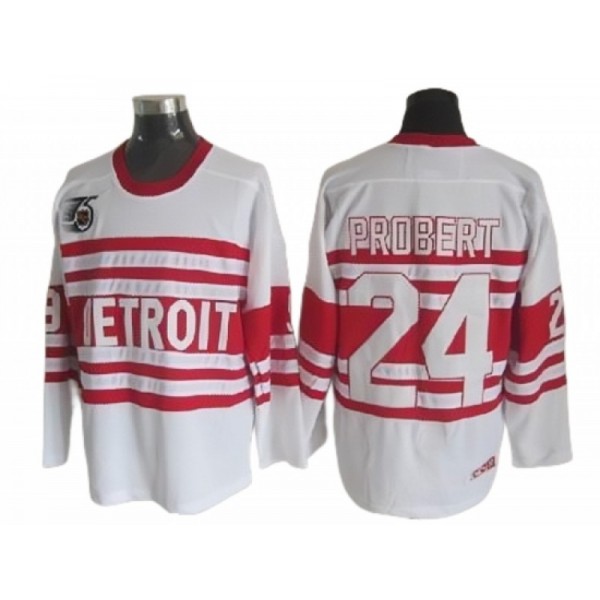 Detroit Red Wings #24 Bob Probert White 75th Vintage CCM Jersey