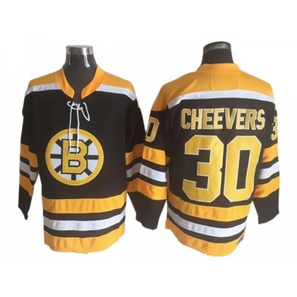 Boston Bruins #30 Gerry Cheevers Black Vintage CCM Jersey