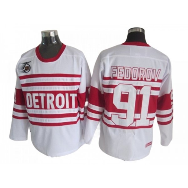 Detroit Red Wings #91 Sergei Fedorov White 75th Vintage CCM Jersey