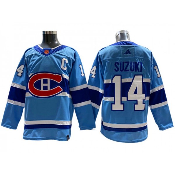 Montreal Canadiens #14 Nick Suzuki Blue Reverse Retro 2.0 Jersey