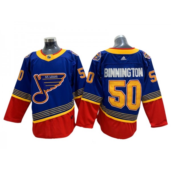 St. Louis Blues #50 Jordan Binnington Blue-Red Vintage Jersey