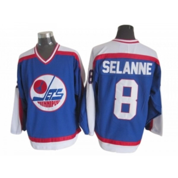 Winnipeg Jets #8 Teemu Selanne Blue 1989 Vintage CCM Jersey