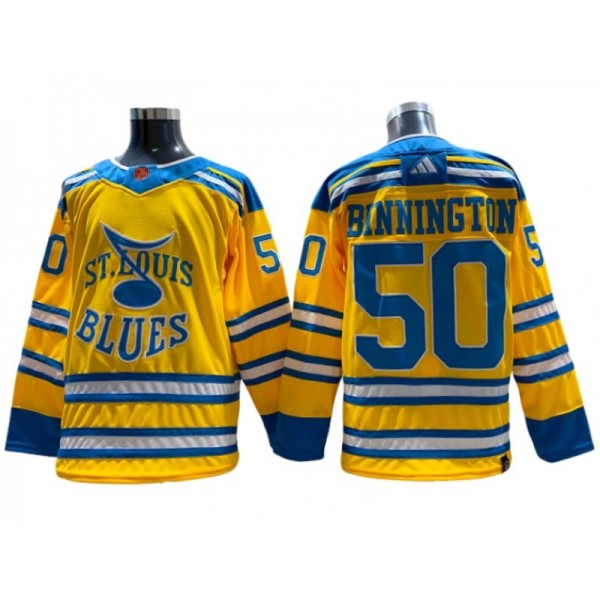 St. Louis Blues #50 Jordan Binnington Yellow Reverse Retro 2.0 Jersey