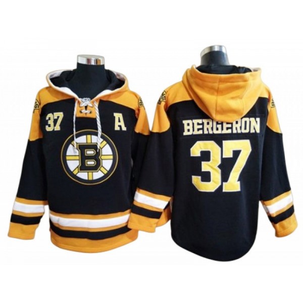 Boston Bruins #37 Patrice Bergeron Black Ageless Must-Have Lace-Up Pullover Hoodie Jersey