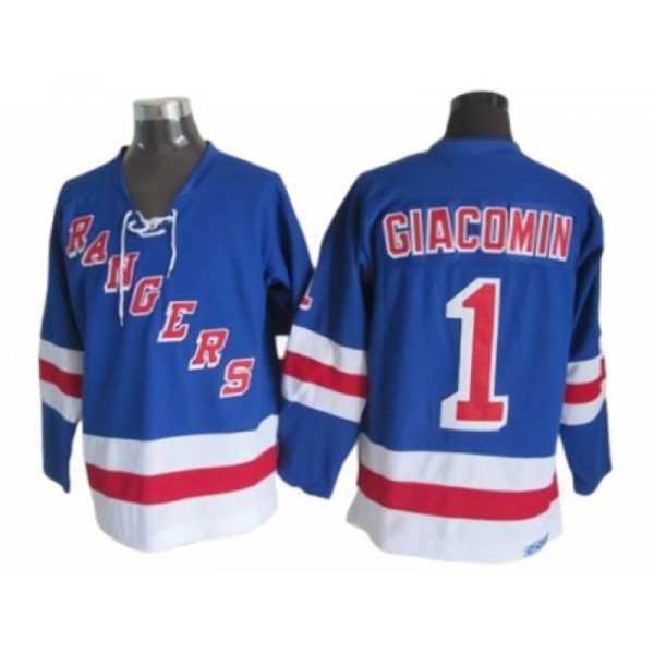 New York Rangers #1 Eddie Giacomin CCM Vintage Blue Jersey