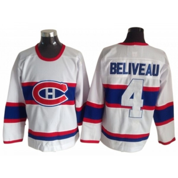 Montreal Canadiens #4 Jean Beliveau White 1945 Vintage CCM Jersey