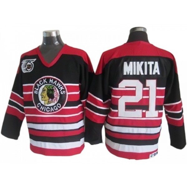 Chicago Blackhawks #21 Stan Mikita Black 1940's CCM Vintage 75th Jersey