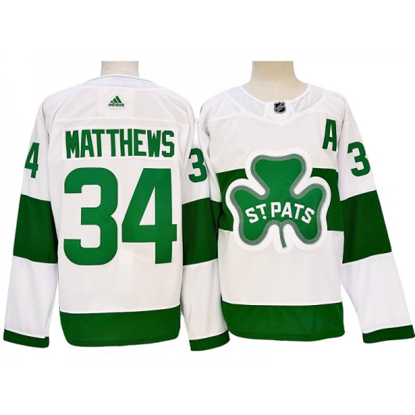 Toronto Maple Leafs #34 Auston Matthews White St. Patricks Alternate Jersey