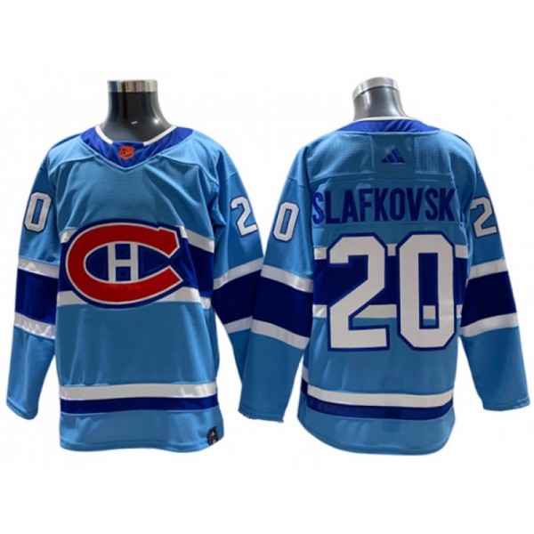 Montreal Canadiens #20 Juraj Slafkovsky Blue Reverse Retro 2.0 Jersey