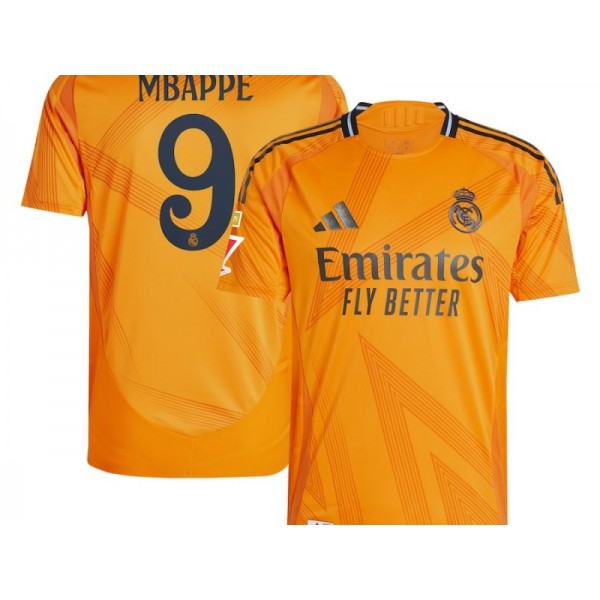 Real Madrid #9 Kylian Mbappé Orange Away 2024/25 Soccer Jersey