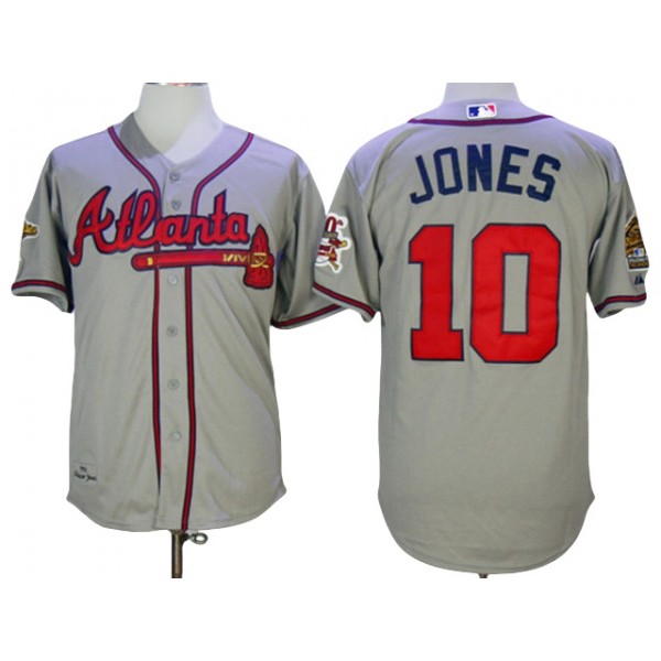 Atlanta Braves #10 Chipper Jones 1995 Gray Throwback Jersey