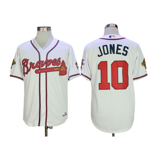 Atlanta Braves #10 Chipper Jones 1995 White Throwback Jersey