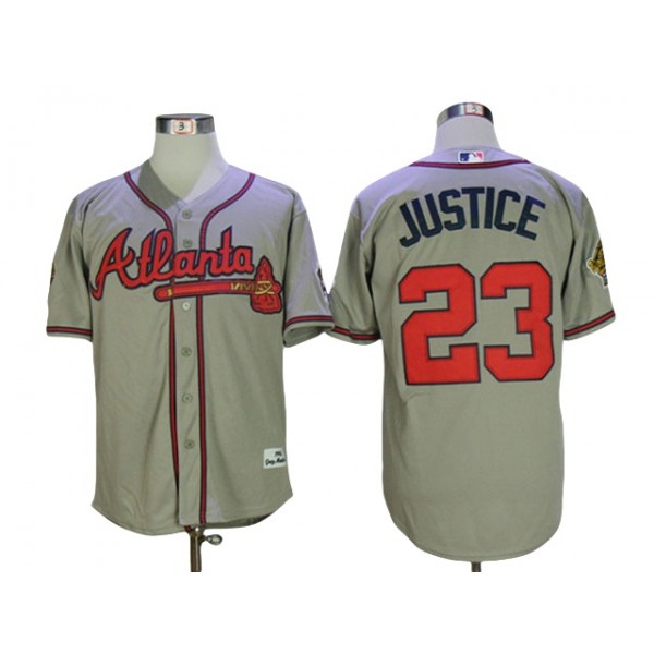 Atlanta Braves #23 David Justice 1995 Gray Throwback Jersey