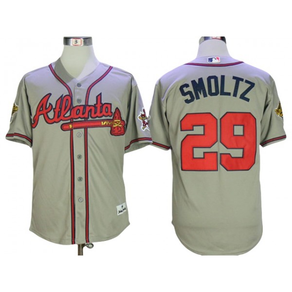 Atlanta Braves #29 John Smoltz 1995 Gray Throwback Jersey