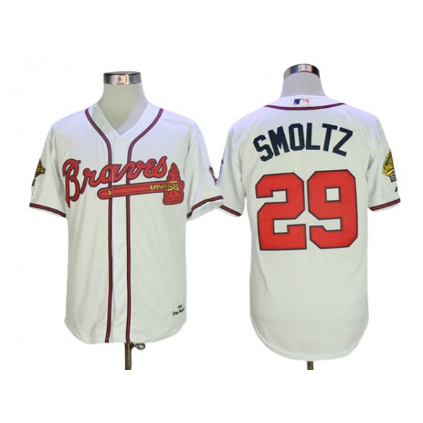 Atlanta Braves #29 John Smoltz 1995 White Throwback Jersey