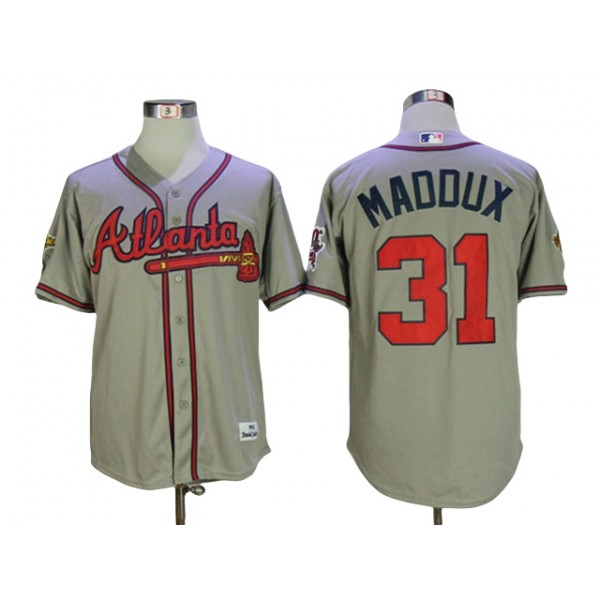 Atlanta Braves #31 Greg Maddux 1995 Gray Throwback Jersey