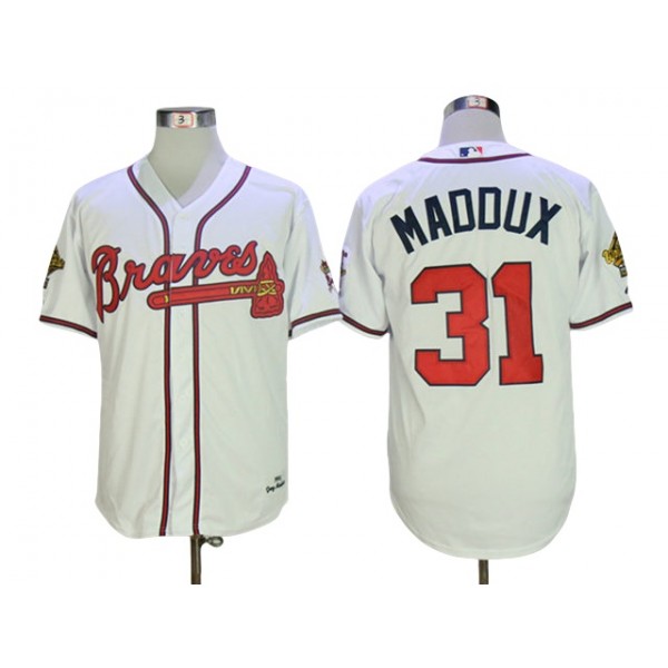 Atlanta Braves #31 Greg Maddux 1995 White Throwback Jersey