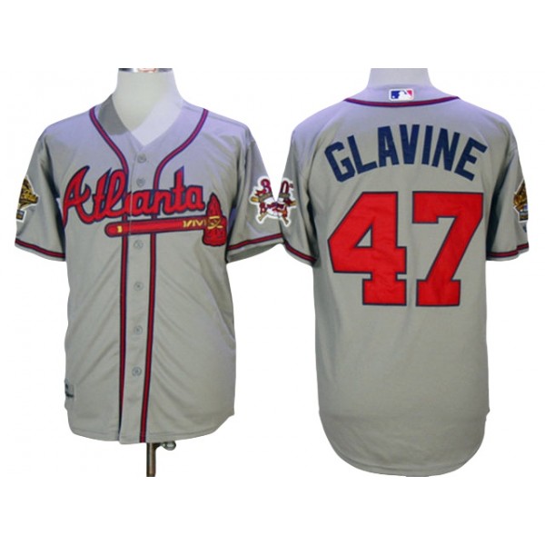 Atlanta Braves #47 Tom Glavine 1995 Gray Throwback Jersey